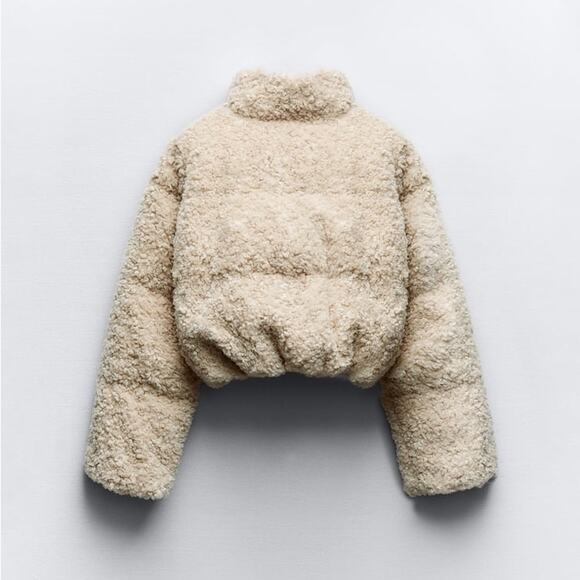 ZARA CROPPED FAUX SHEARLING PUFFER JACKET - Picture 5 of 7